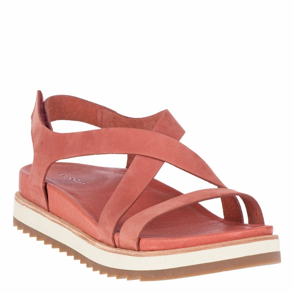 MERRELL JUNO BACKSTRAP SANDAL Redwood Leather Pink Orange Women’s Sz 9 EUC